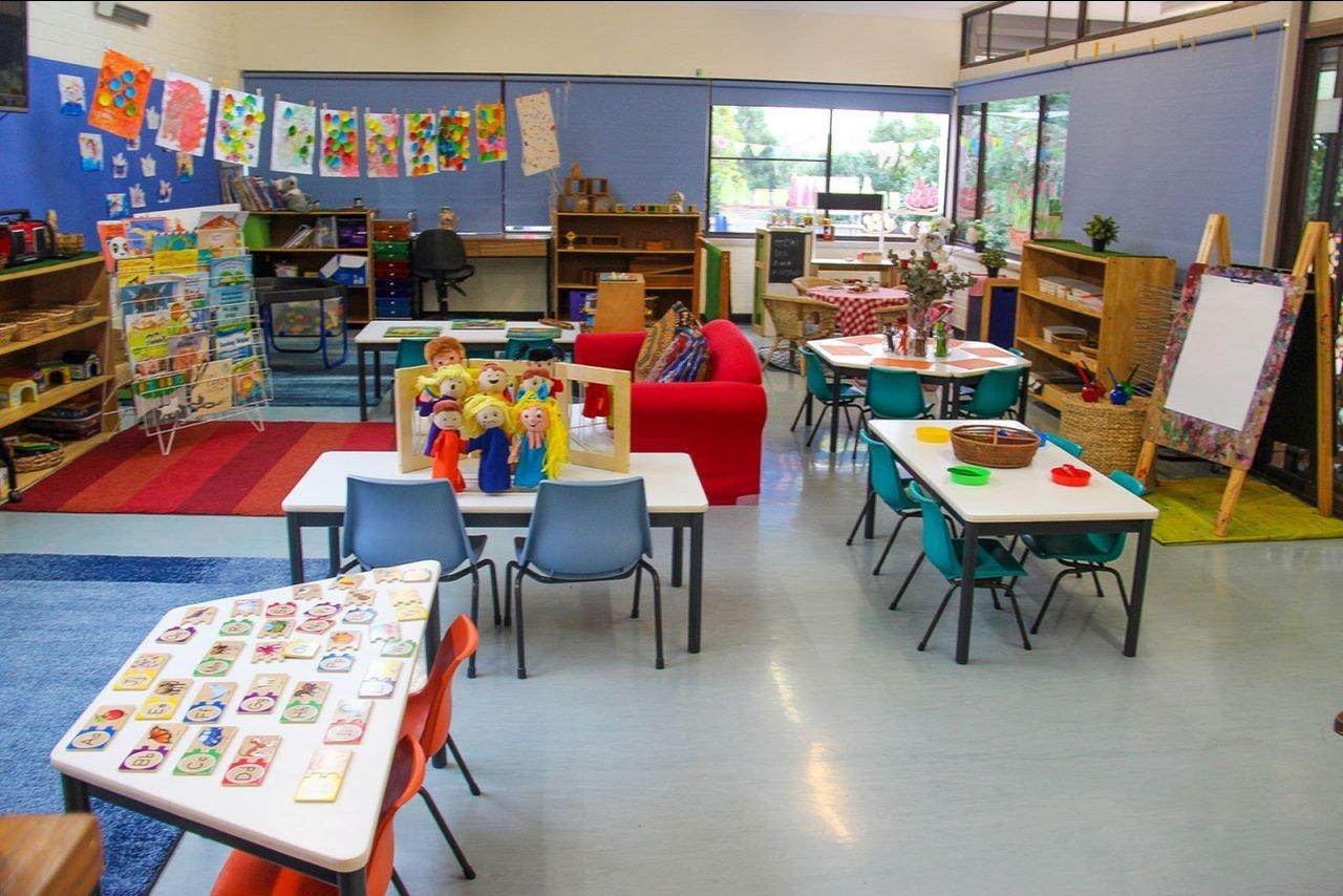 Inside the Koalas classroom at St Ives Chase Kindergarten, with art line, learning resources and natural light